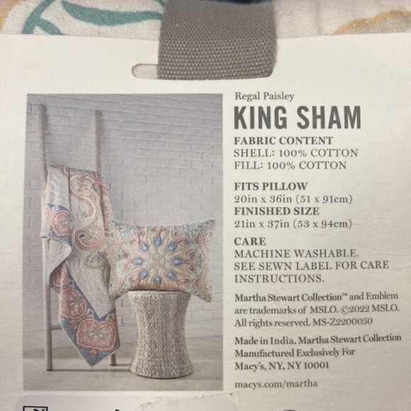 Martha Stewart Collection Artisan Regal Paisley Sham, Pink, 2 Available - Picture 3 of 3